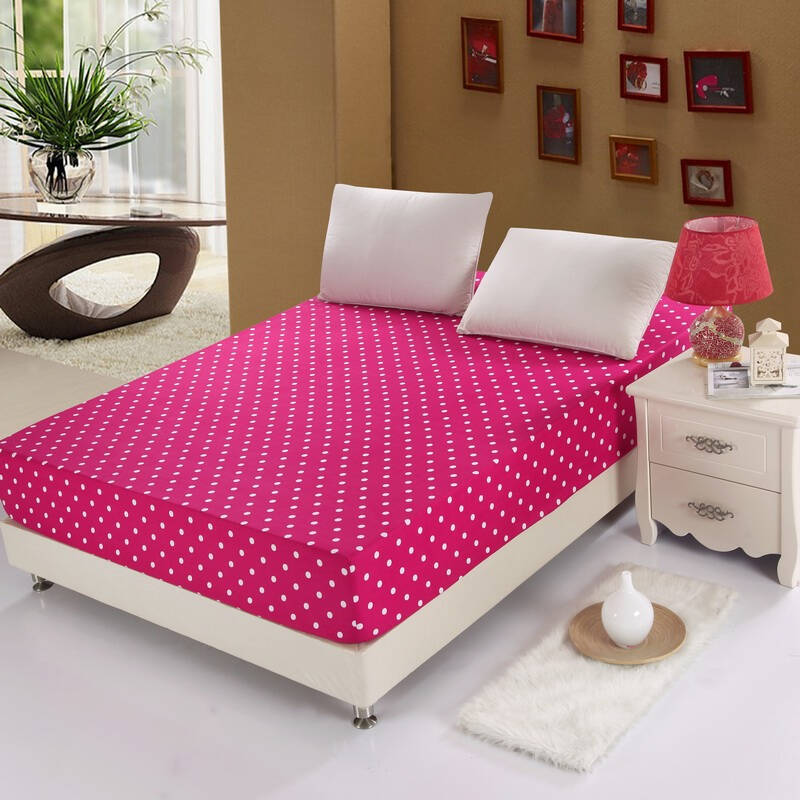 皇家皇朝家纺双人床笠双侧收纳兜席梦思床垫保护套 波点玫红 180*200