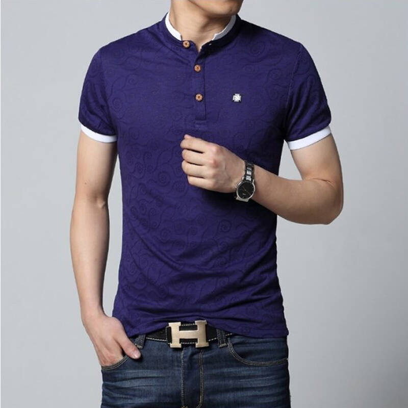 2014夏季男士立领t恤时尚修身短袖t恤 jp258-t1402 蓝色 xl