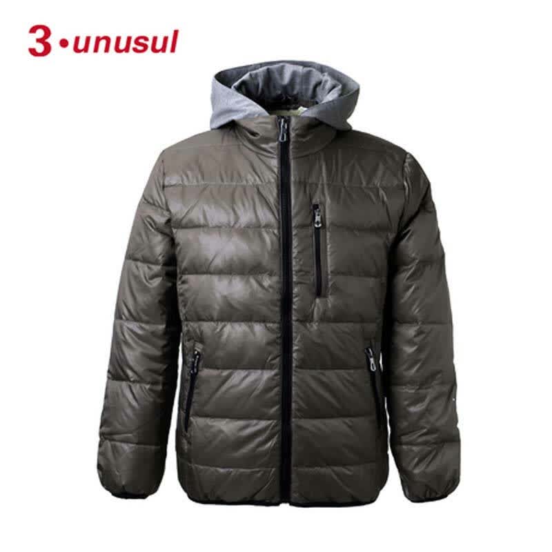 3·unusul/三由正品新款冬装男士90鸭绒羽绒服休闲连帽外套3123 浅