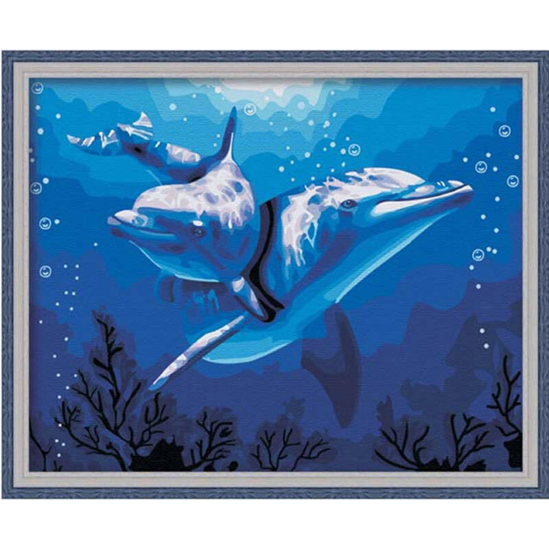 diy手工画数字油画绑好实木内框动物装饰画 海豚之恋50*65cm