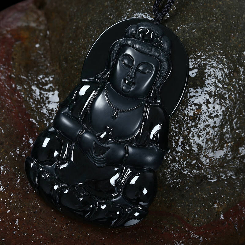 碧玉尊墨玉观音吊坠男款翡翠观音玉佩玉坠子珠宝玉器玉石观音a货带