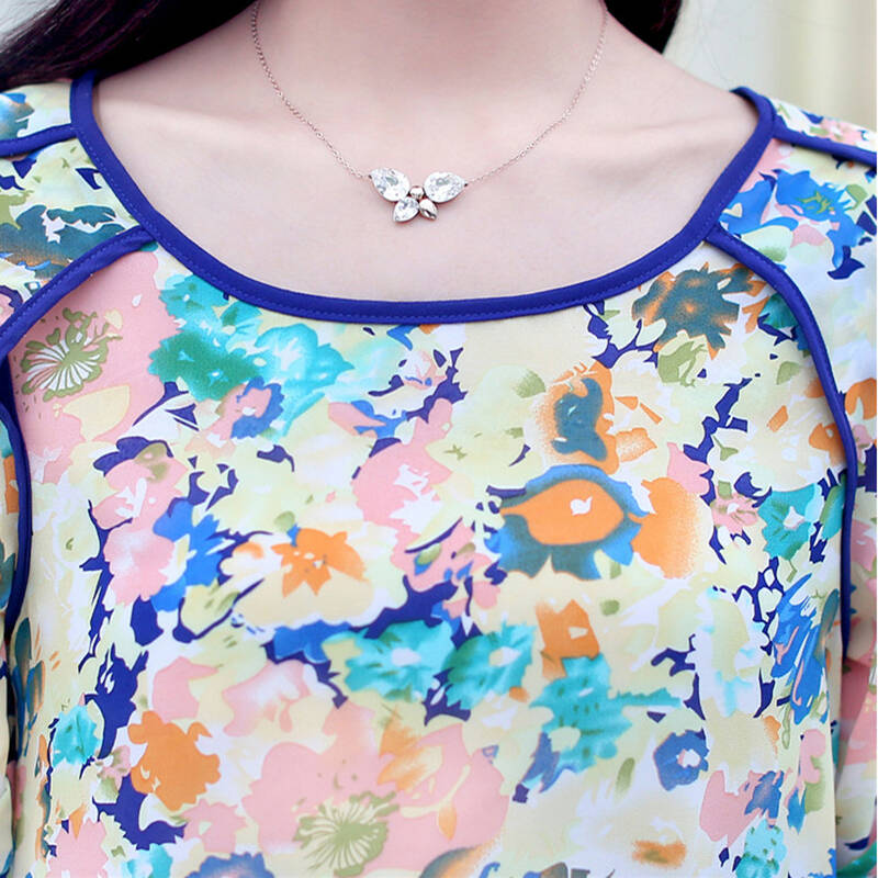 evei怡惟2014夏装新款韩版修身圆领女式上衣五分袖中袖雪纺衫420881