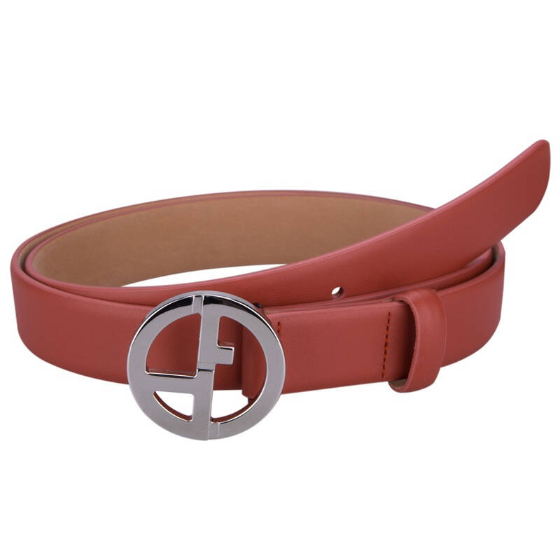 giorgio armani 乔治·阿玛尼 女士砖红色牛皮logo板扣腰带皮带 ygw