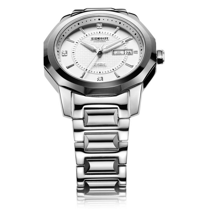 依波表(ebohr)都市经典系列间钨钢白面钢带机械男士手表10130117