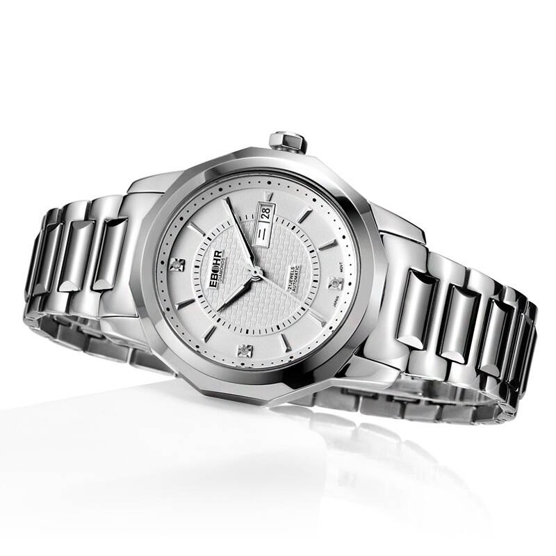 依波表(ebohr)都市经典系列间钨钢白面钢带机械男士手表10130117