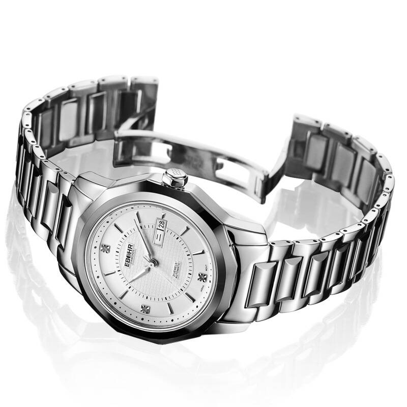 依波表(ebohr)都市经典系列间钨钢白面钢带机械男士手表10130117