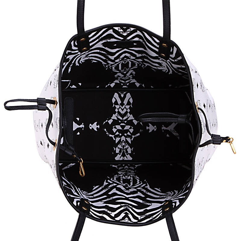 mcm 女款白色斑马纹包中包子母包双面手提单肩包 mwp4svi38 wt001