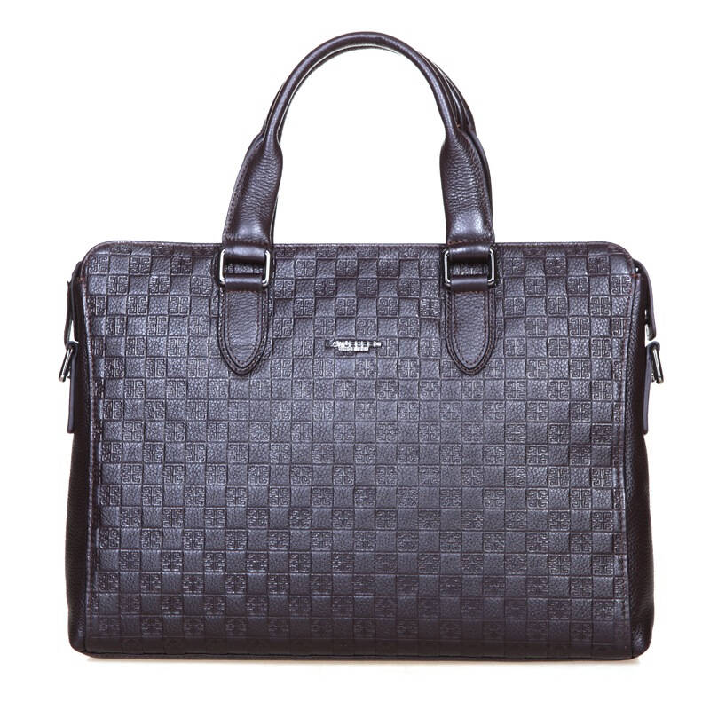 劳斯帅特(latue seed)男包 头层牛皮方格纹商务单肩斜挎公文包s887