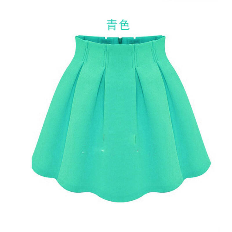 新款半身裙 夏 欧洲站明星同款女装 大码包臀高腰百褶蓬蓬裙短裙 青色