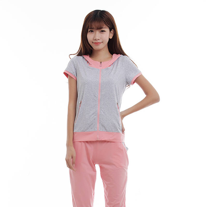 双星运动套装女款夏季新款透气针织弹力纯棉运动套装女款 0011s 麻灰