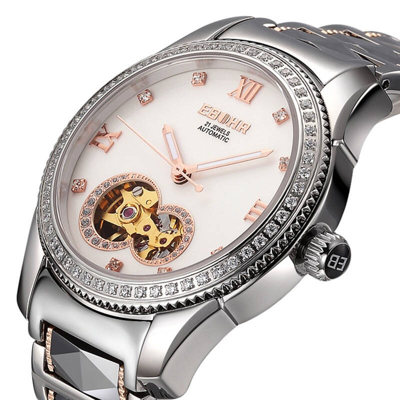 依波表ebohr机械系列商务风格女士白面自动机械腕表07053467