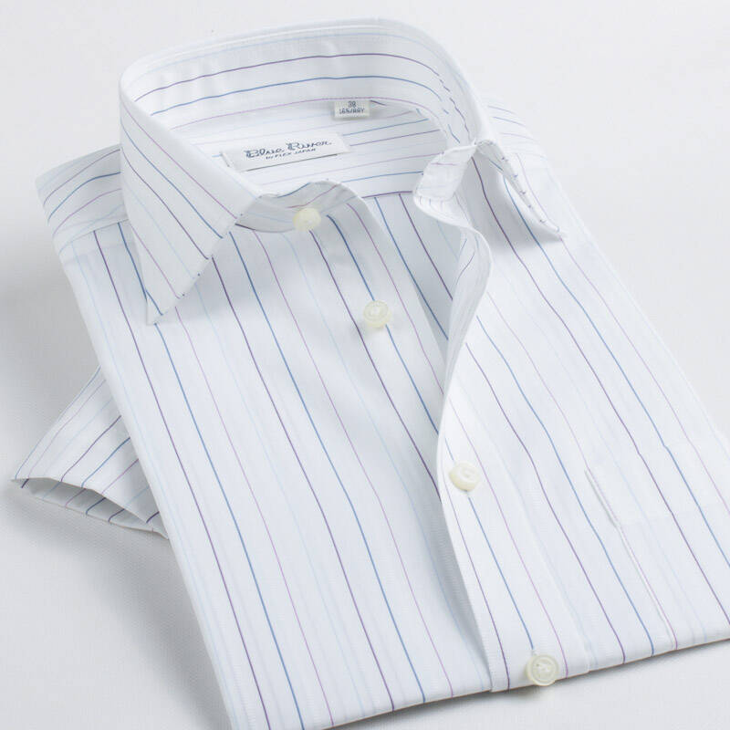 蓝河blueriver男士短袖衬衫 白底灰色条纹 纯棉免烫男装衬衣bdxs767s