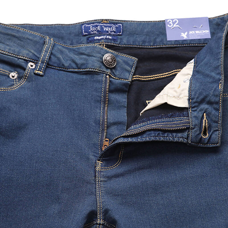 京东配送 jackwalk休闲男装 脚口红色包边瘦身版牛仔裤 p0132002 钴蓝