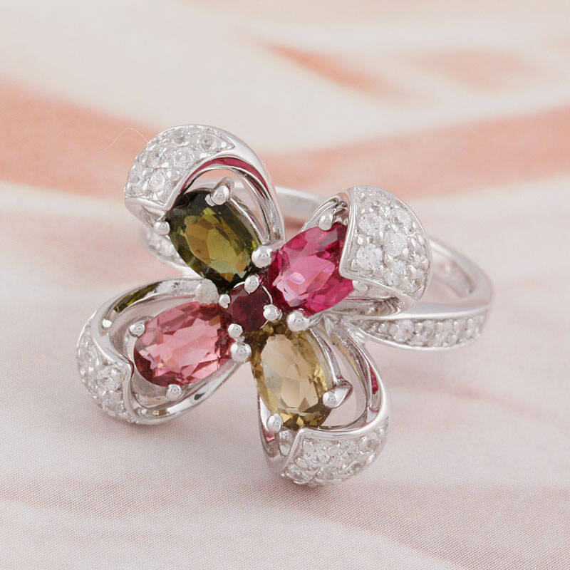 拉薇 彩宝 aaaa级天然碧玺 睡莲戒指 18