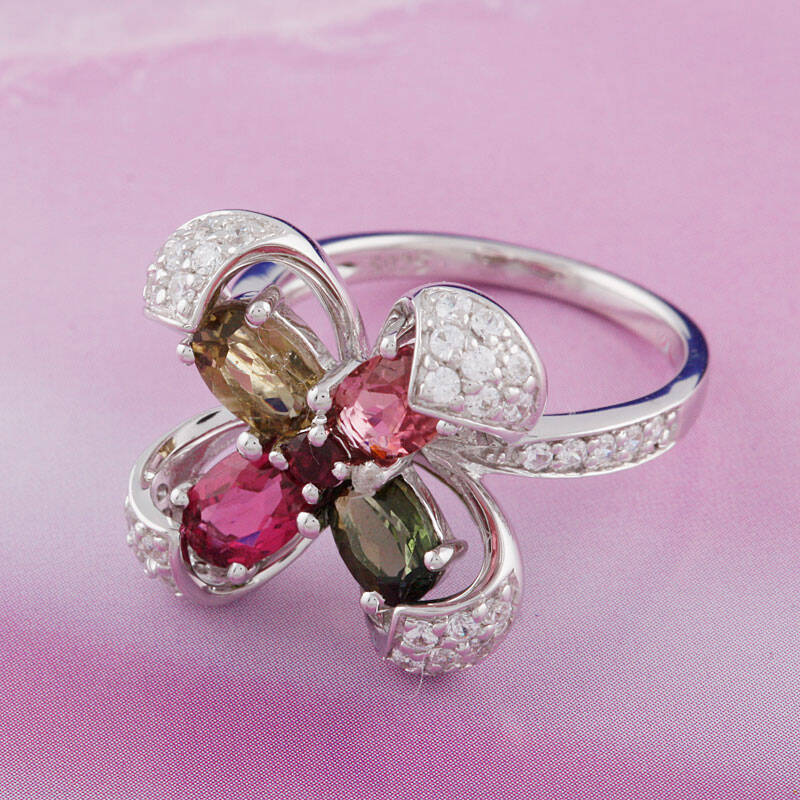 拉薇 彩宝 aaaa级天然碧玺 睡莲戒指 18