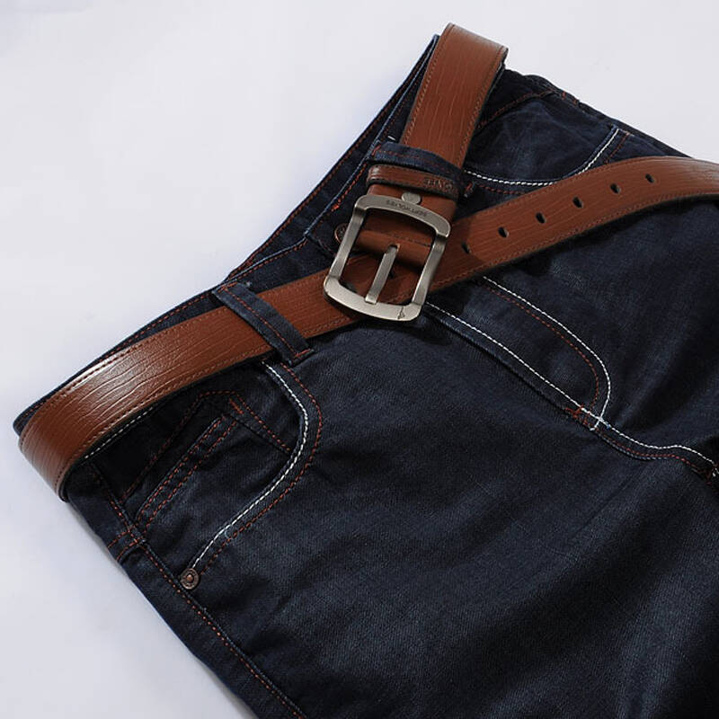 wantdo 牛仔裤男式直筒休闲 口袋皮质包边男士牛仔裤 休闲裤 长裤w026