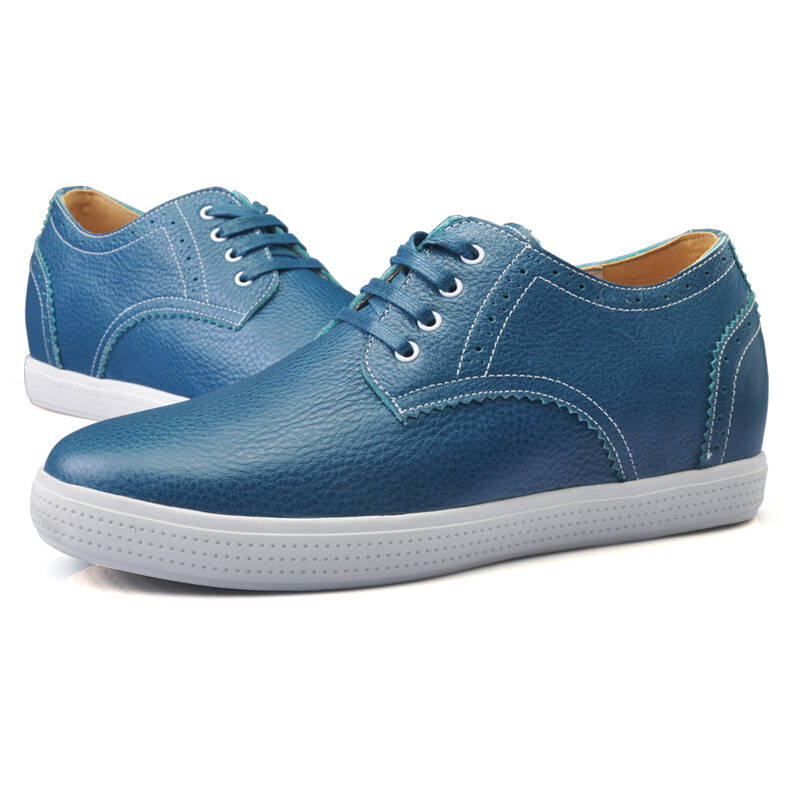 高哥男士隐形增高鞋男式个性休闲皮鞋 真皮内增高男鞋 浅蓝色 40