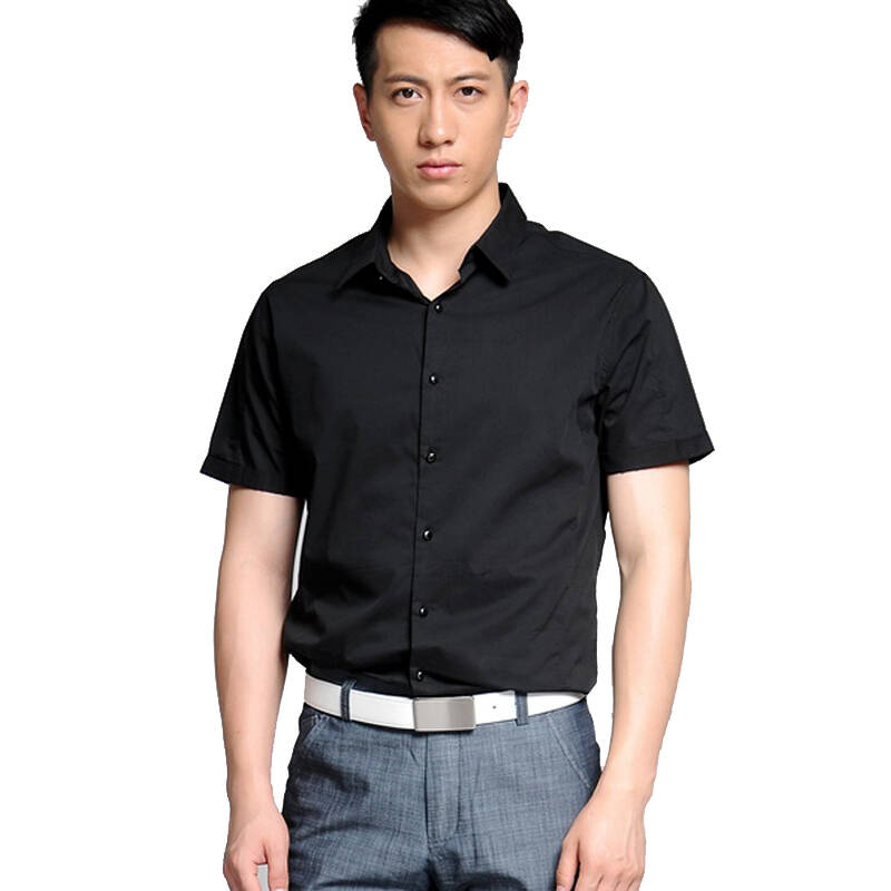sinoman诗诺迪曼 男士短袖衬衫 白衬衫 黑衬衫 纯棉韩版修身休闲衬衫
