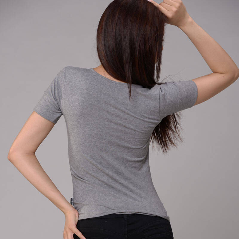 凯文弗品牌 女士莱卡弹力棉短袖t恤 圆领纯色 时尚简约 8821 紧臂袖女