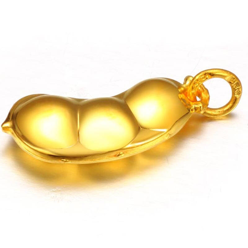 萃华金店千足金黄金精品平安四季豆吊坠 2.61g