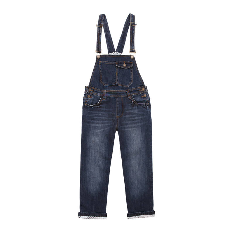 以纯 女装低腰七分牛仔背带裤12120303 蓝色 25码