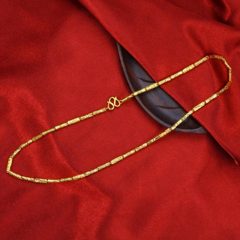 萃华金店千足金黄金精品男式项链 圆筒竹节链 12.73g