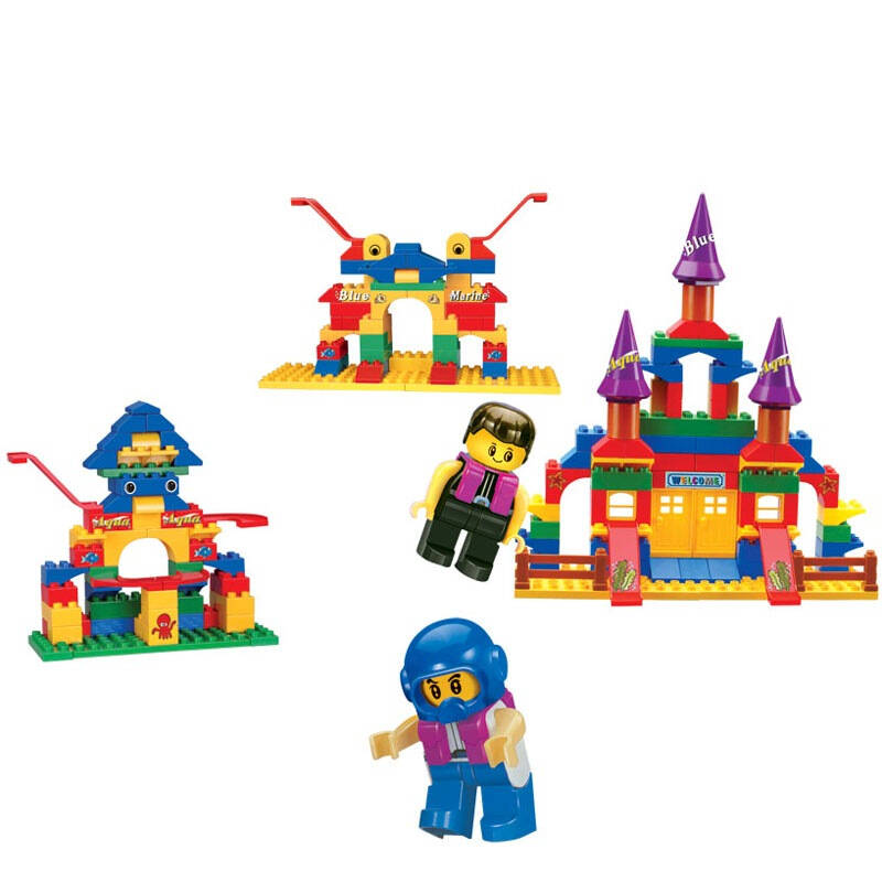 沃马积木积木拼插玩具长方桶智能海洋乐园173块积木b6623