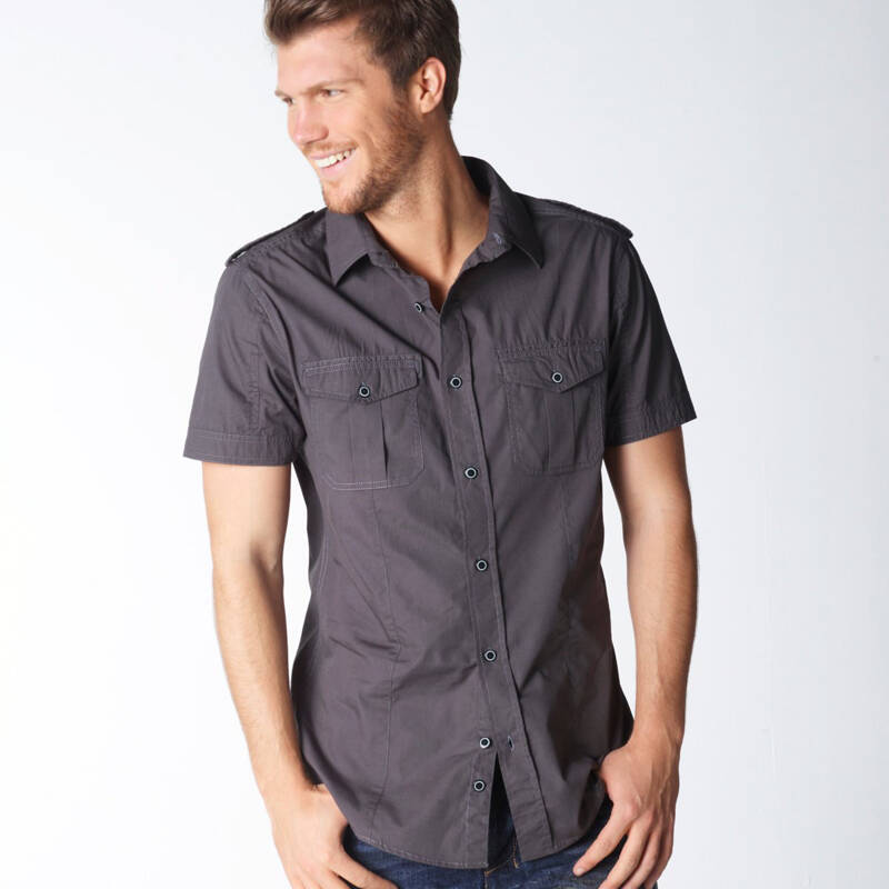 乐都特 laredoute 男式肩袢款全棉短袖衬衫 3色 yc730 无烟灰 170/92a