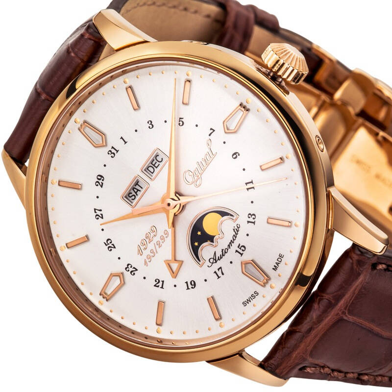 爱其华ogival 1929纪念系列月相自动机械男士腕表 玫瑰金色【图片