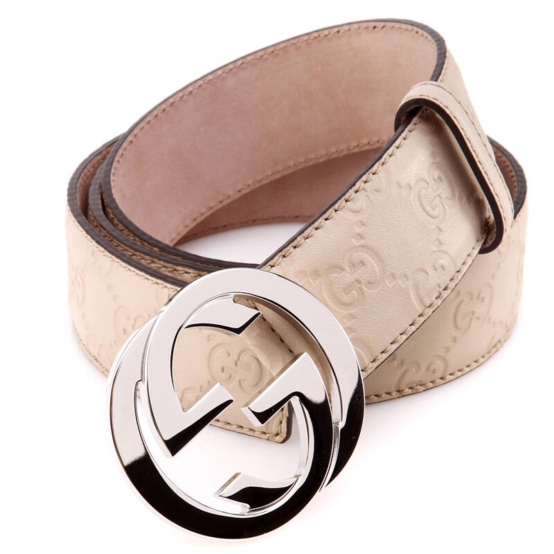 gucci 古驰 中性米白色真皮经典银色扣头皮带 114984aa61n9511 100cm