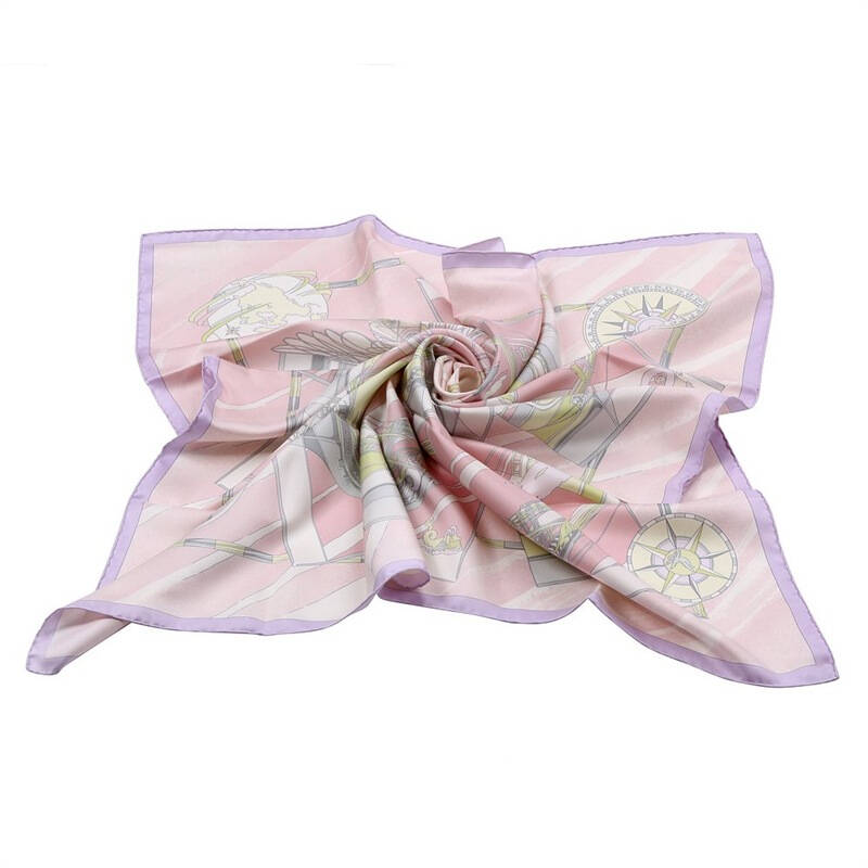 hermes 爱马仕 女士淡粉色船锚图案真丝丝巾 hm