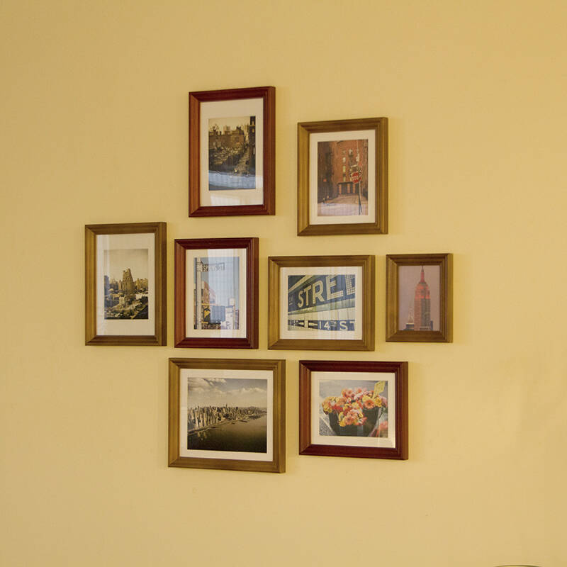 右手边 欧式实木8框照片墙 相框墙 创意组合 8a4 红木色