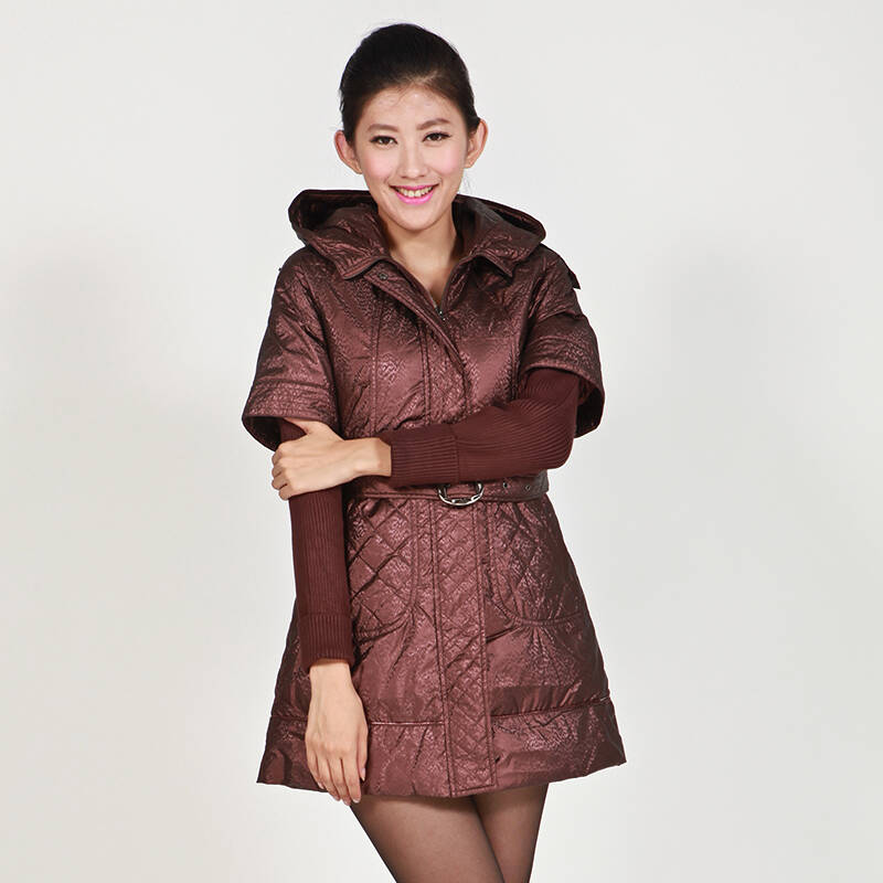 飞雁 时尚菱形中长款 羽绒服wf98601 珊瑚色 175