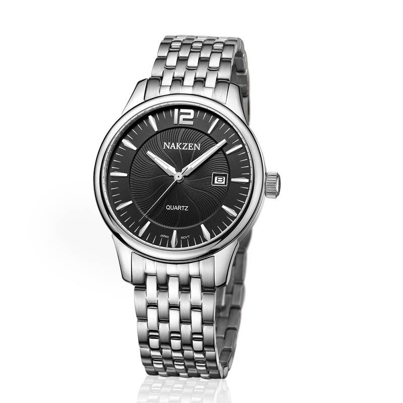 名古城 nakzen 日本名表 男士钢带石英情侣手表ss4005g 男款钢壳黑面