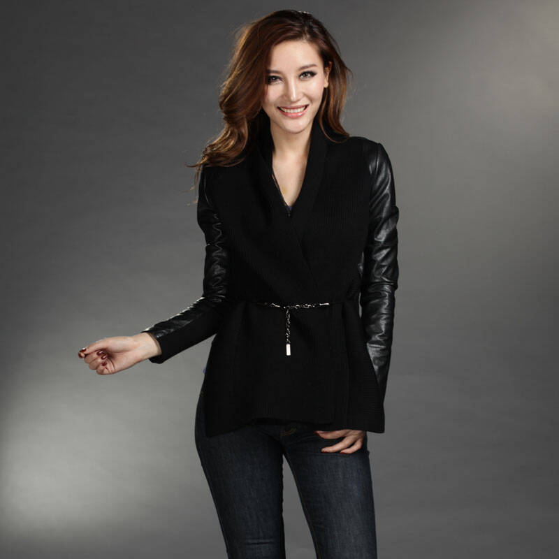 海宁皮草风尚 圣尼 新品女装单皮衣皮大衣皮风衣01wp3001 黑 m