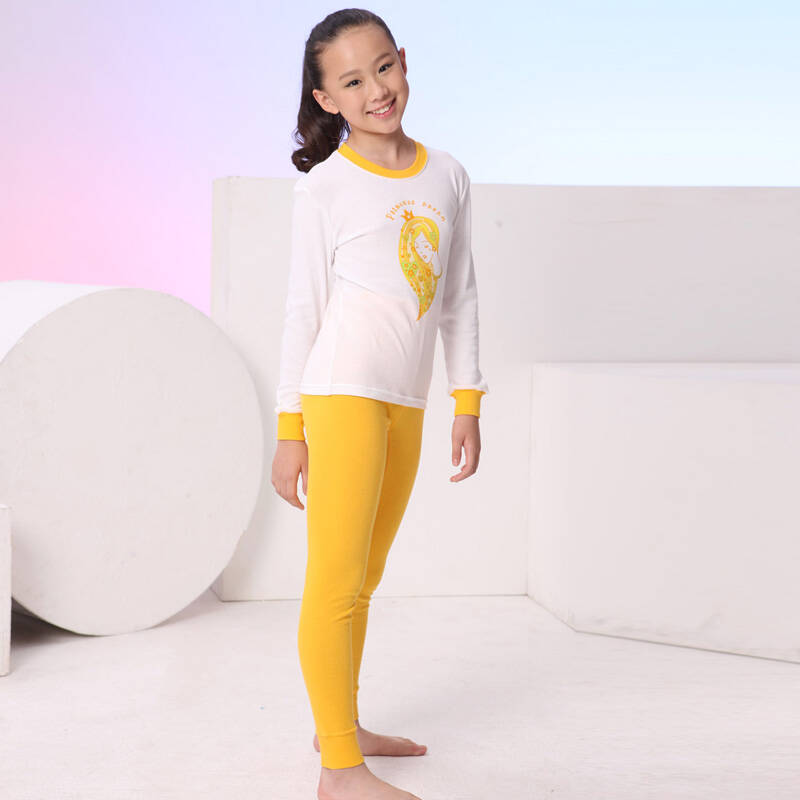 铜牛内衣 秋冬儿童新品保暖 活泼可爱 罗纹局印女学生套装 0501