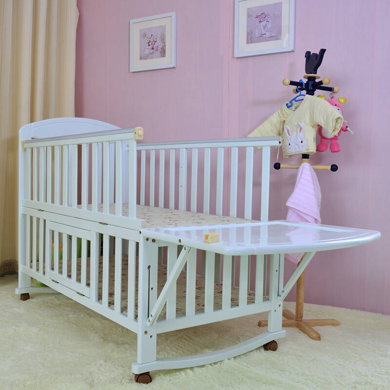 娃买乐 519 多功能可加长侧翻实木婴儿床 海之蓝 - 京东