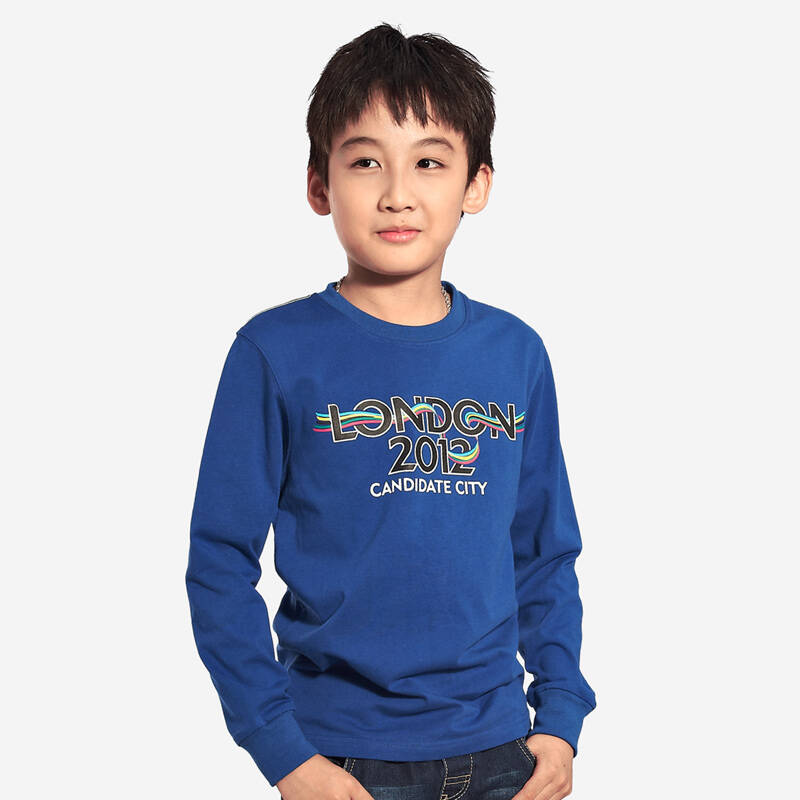 多力童装(doolley)男童2013新春装纯棉圆领长袖t恤d8013 彩兰 110