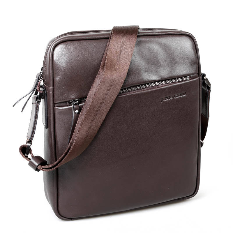 皮尔卡丹男士竖款单肩斜挎包111b4-c0421 啡色