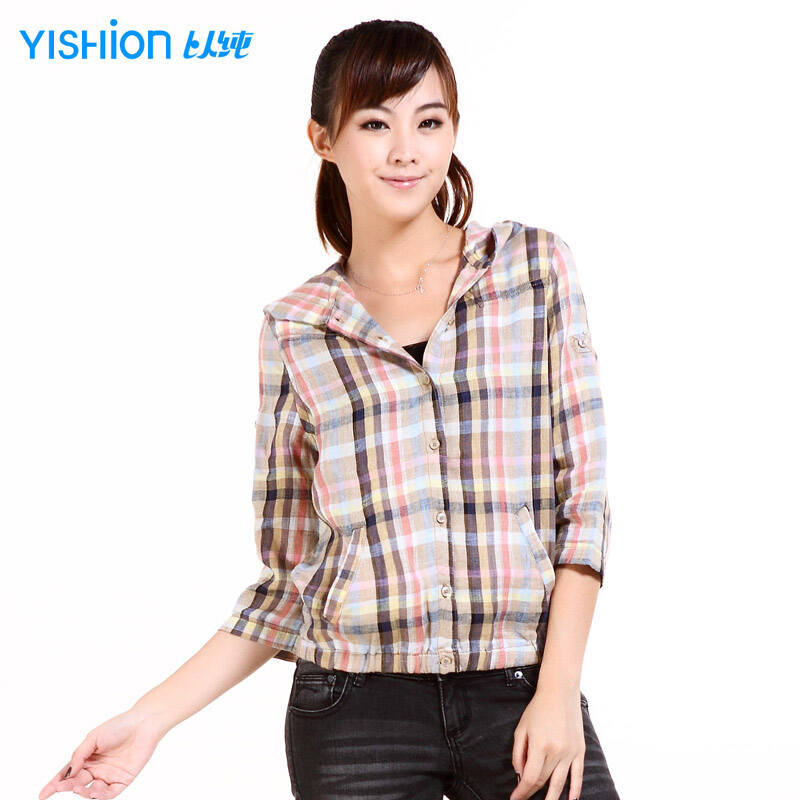 以纯yishion 女装休闲中袖单层外套 11121259 黄色 m