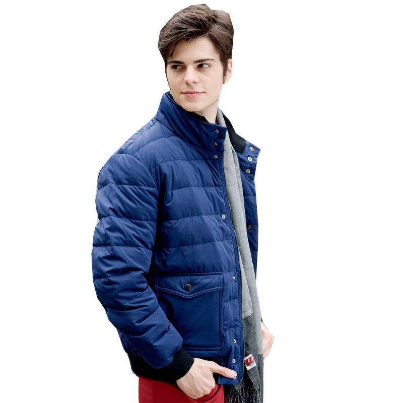 太阳谷 英伦时尚休闲男士保暖羽绒服外套亮面修身短款上衣 m2062 藏青