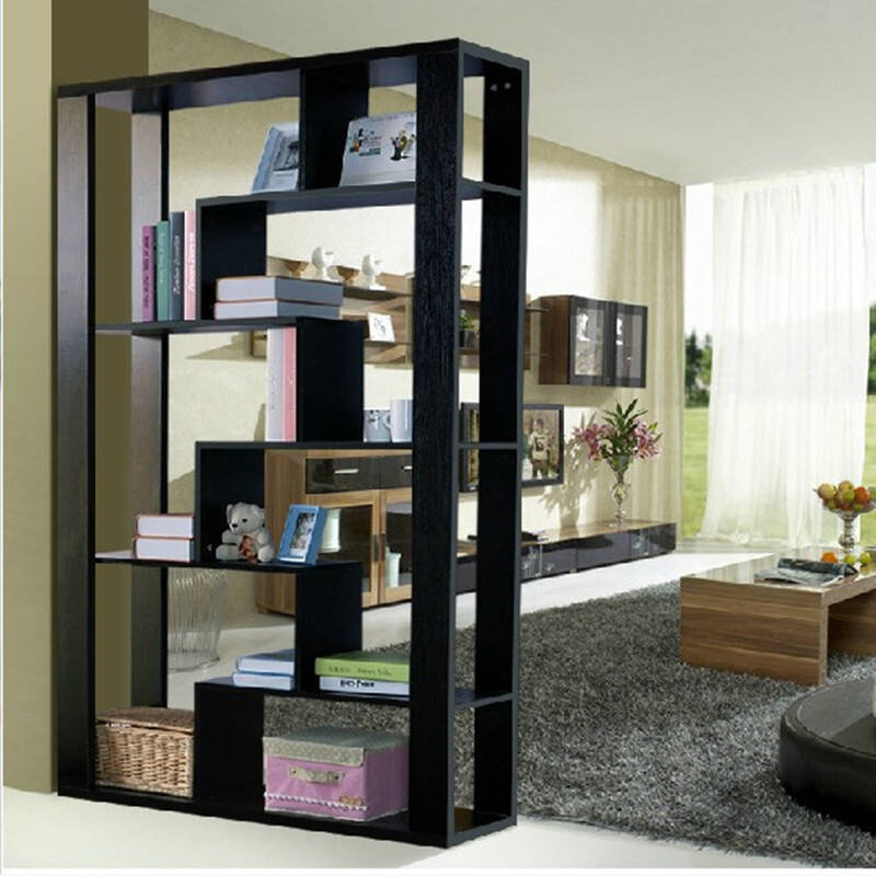 弘茂金客厅双面隔断柜门厅柜玄关柜酒柜 简易书柜书架 柜子 黑胡桃色