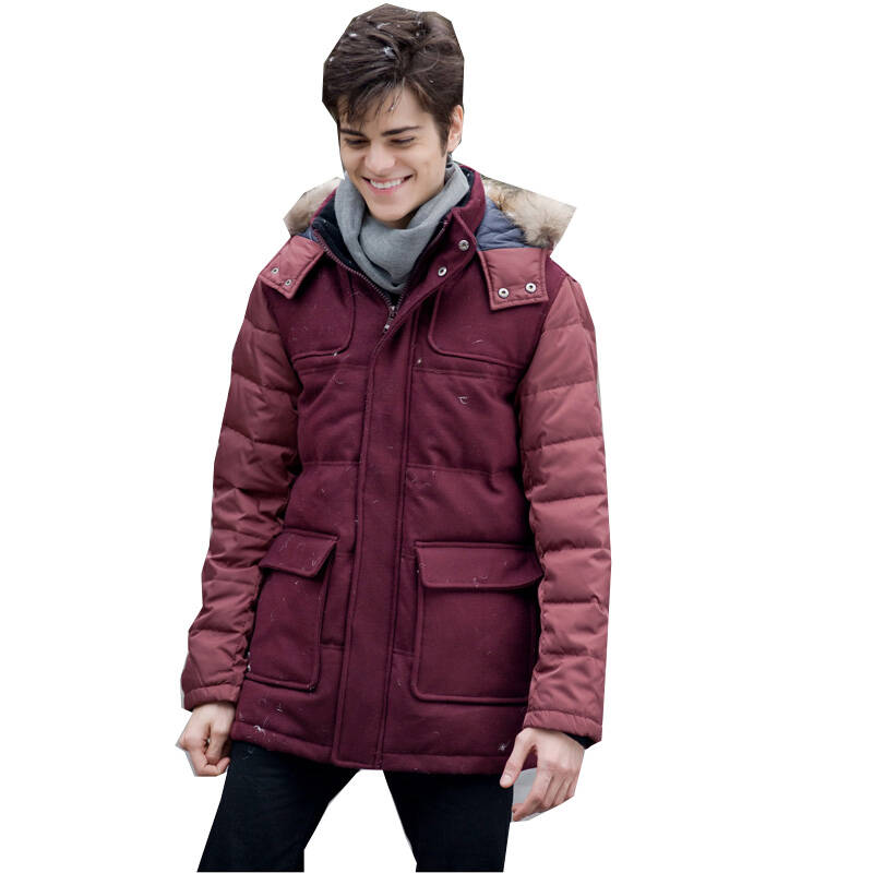 太阳谷 正品新款商务休闲加厚保暖男士羽绒服衣中长款外套 m2034 酒