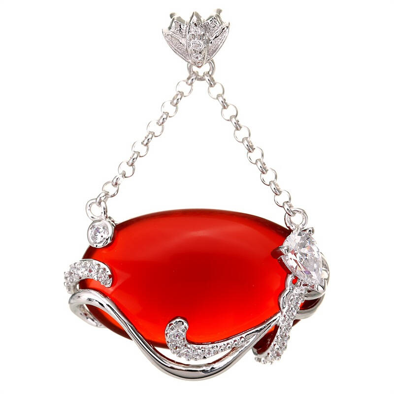 瑞红chinared 1九天玄曲 吊坠s925纯银镶5a红玛瑙shp110084红色
