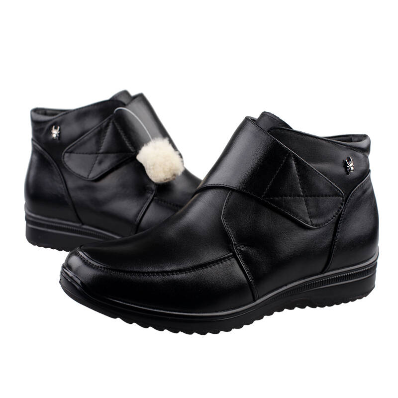 蜘蛛王女鞋2012冬季新品羊毛内里坡跟超舒适保暖妈妈鞋422202 黑色 35