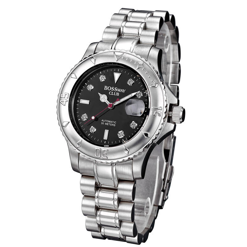 宝仕威bossway club运动风格机械表男表(银壳黑面)bw4964a001