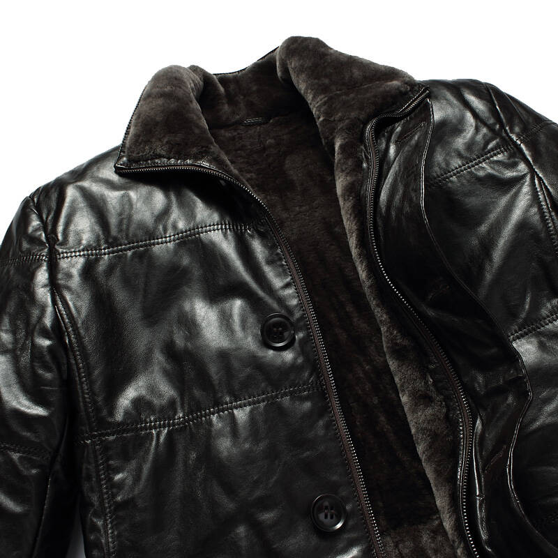商务防水绵羊皮真皮皮衣羊羔绒皮毛一体男 x16101 00258 m1218 黑棕色