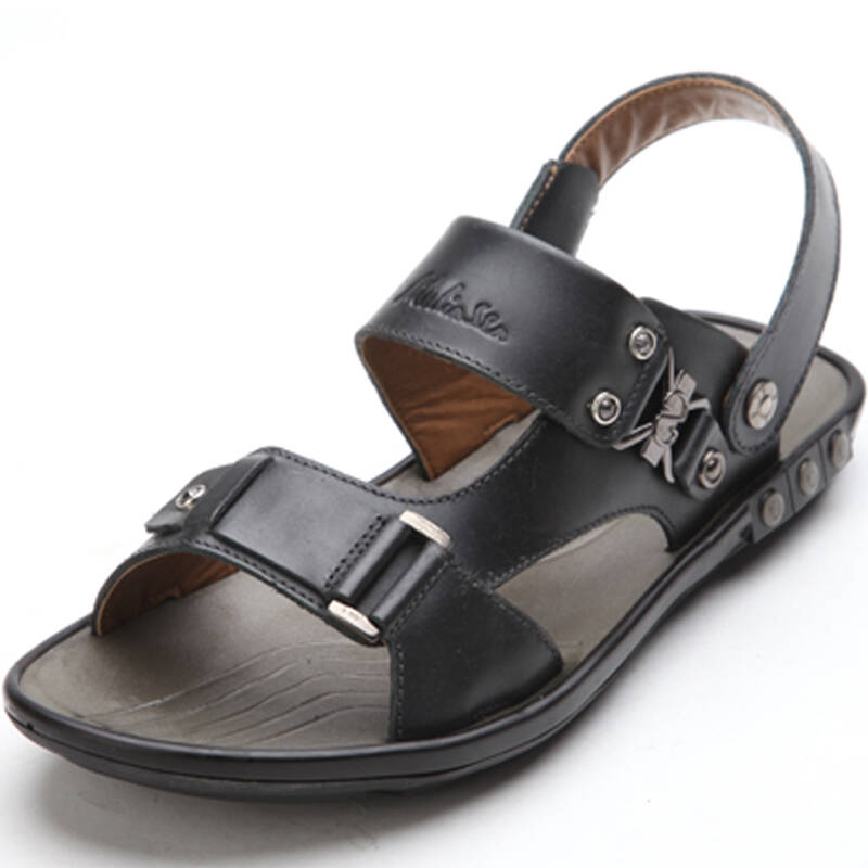 木林森 日常休闲凉鞋真皮沙滩鞋mm22312 黑 42