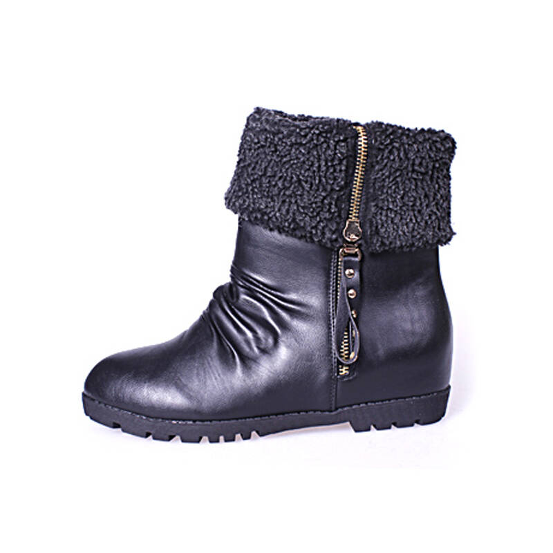 taller/高一节 欧美圆头 粗跟短靴子 骑士靴 手抓褶皱毛绒靴子260116