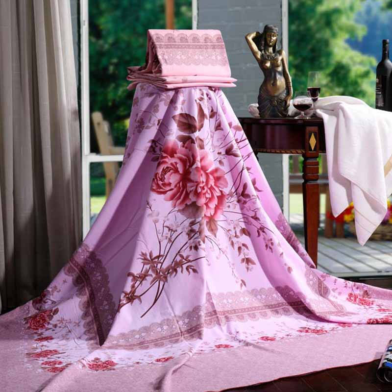 民光国民床单全棉磨毛印花床单 红色洛阳牡丹 250*250cm